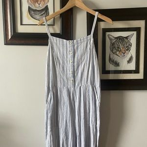 Old Navy Striped Linen-Blend Cami Jumpsuit Medium blue white